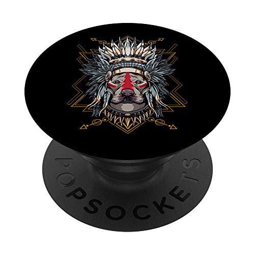 Chieftain Pitbull Dog Tribal Chief Leader Indian Tocado PopSockets PopGrip Intercambiable