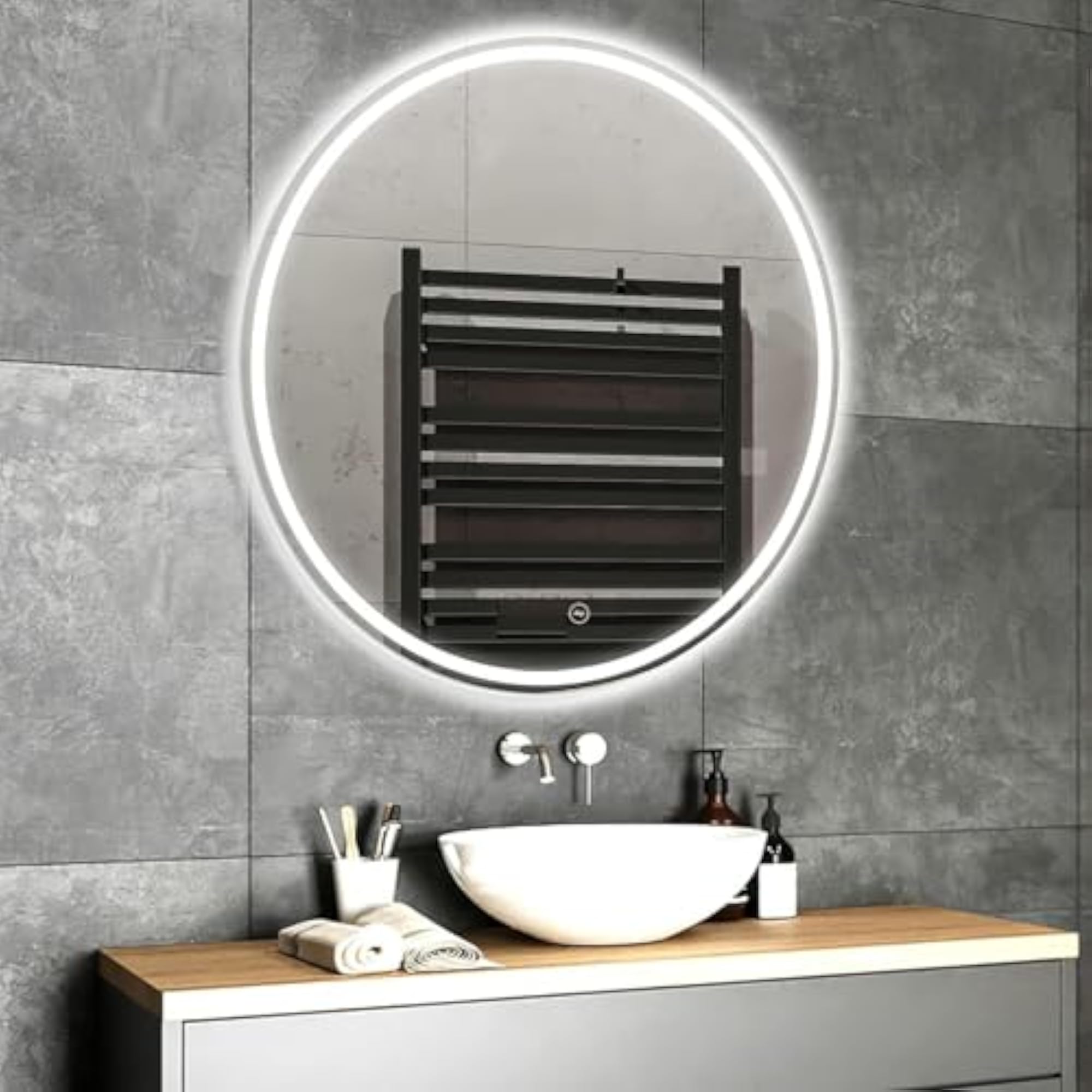 Round LED Bathroom Mirror, 60 cm Dimmable Touch Sensor