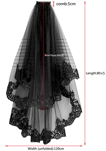 Black Lace Veil Hair Accessory 2 Tier Creative Cathedral Wedding Veil With Comb Costume Accessory Party Veil Headwear #TOP4