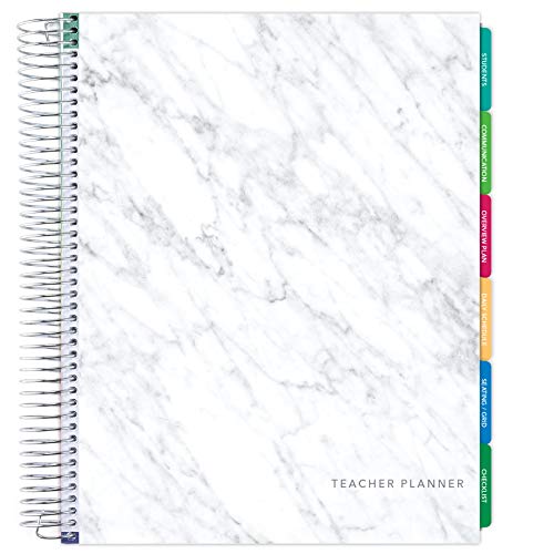 Global Printed Products Deluxe Undated Teacher Planner: 8.5"x11" Includes 7 Periods, Page Tabs, Bookmark, Planning Stickers, Pocket Folder Daily Weekly Monthly Planner Yearly Agenda (Grey Marble)