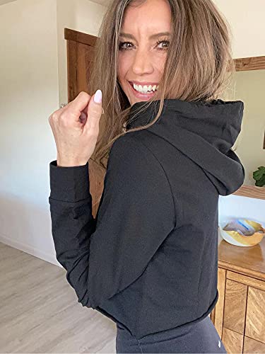 Dirass Long Sleeve Crop Tops For Women Cropped Sweatshirt Cute Hoodies For Teen Girls (Black,L) #TOP3