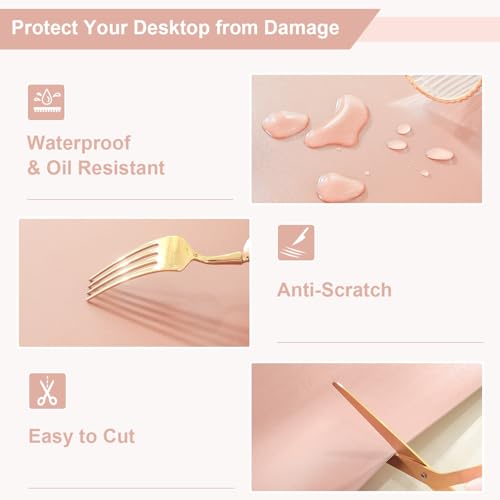 Image of OstepDecor Pink Table Cover Protector 16 x 28 Inch, 1.5mm Thick Plastic Table Cover, Dining Table Protector Pad, Waterproof & Easy Cleaning PVC Desk Mat for Dresser, Coffee & Kitchen Wooden Tabletop