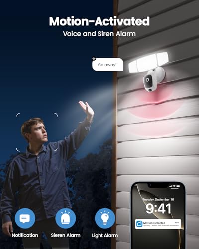 Olafus Floodlight Camera Outdoor – 2K QHD Security Cam with Motion-Activated Flood Lights, Custom Detection Zones, Color Night Vision, 2-Way Talk & 55W Dimmable Lighting White - image 4