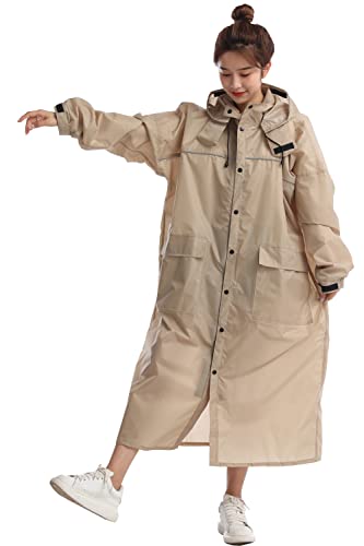 BUQIREN レインコート レディース 自転車【昇級版】ロング丈のおしゃれな レインポンチョ 軽量 リュックにも対応 反射テープ 収納袋付き レインコート メンズ 通勤通学 防風防水 梅雨対策 男女兼用 (ペールカーキ, L)
