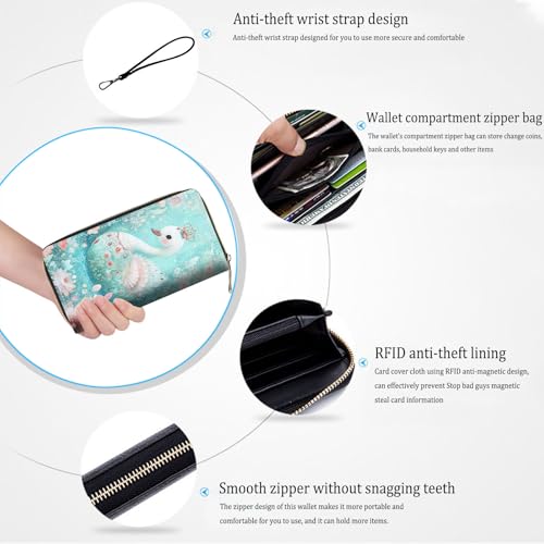 Bxgolkgd Womens Wallet, RFID Blocking Leather Wallet,Large Capacity Wallet Credit Card Holder PU Leather Ladies Clutch with Zipper Coin Pocket - Cute Swan with Ravenn4