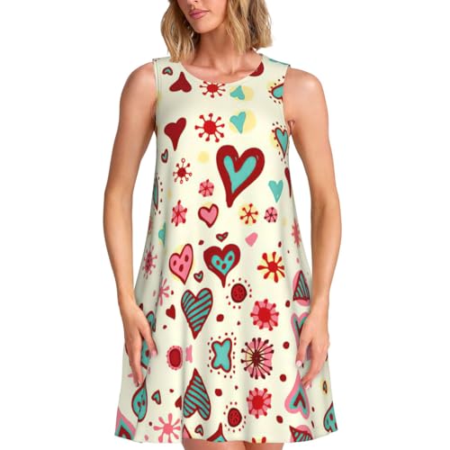 Robe d'été sans manches avec poches et motif cœur coloré