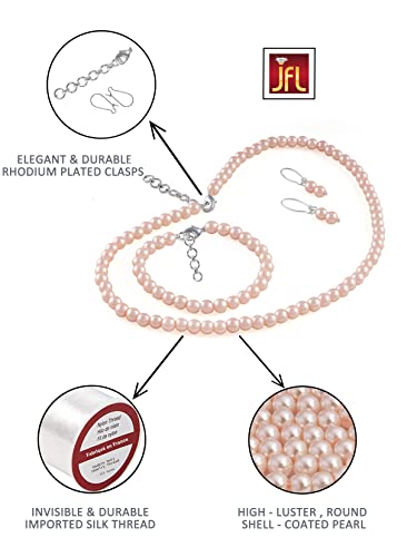 Image of JFL Combo Imitation 6mm Round Pearl Necklace Set Moti Mala Pearl Set With Earrings,Bracelet Handcrafted Jewellery for Less