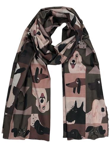 Walniverse Kuscheliger Winterschal für Damen mit Hundemotiv, Geschenkidee für Frauen und Tierliebhaber, Schal Damen Herbst, 200x70 cm, 215g (Braun)