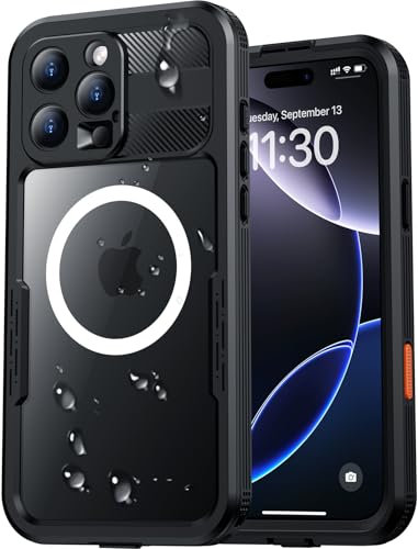 Red2Fire Magnetic for iPhone 16 Pro Case Waterproof [Built-in Screen Protector][Compatible with MagSafe] [Full Body Shockproof] [Dustproof] Heavy Duty Rugged Phone Cover 6.3 Black
