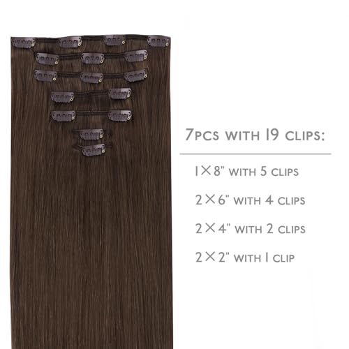 Image of WENNALIFE 18 Inch 120g 7pcs Chocolate Brown Remy Clip in Hair Extensions Real Human Hair Double Weft