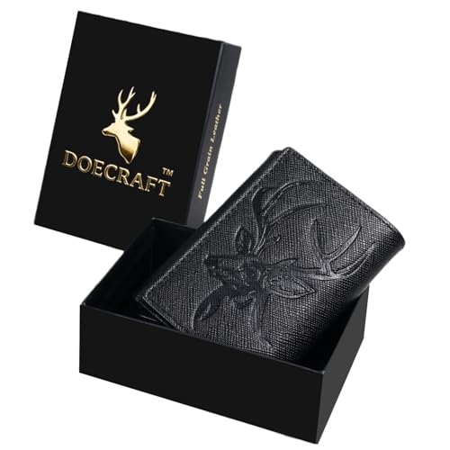 Image of Men's Genuine Leather RFID Wallet | Premium Slim Red Wallet for Men with Deer 3D Print | 8 Card Slots Secure and Durable | Casual Stylish | Formal & Gifting Use, Golden (SAFIANO /Black)