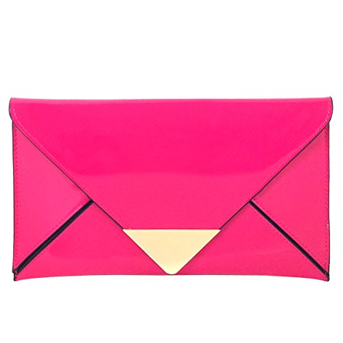 JNB Faux Patent Leather Glossy Envelope Clutch, Fuchsia