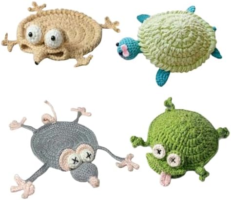 Altlıkları - 4 Parçalı El Yapımı Tığ İşi Hayvan Şeklinde Dekorasyonu | Şirin Bardak Altlıkları | Mutfak, Apartman, Yeni Ev, Kafe, Restoran, Otel, Ev, Yemek Odası İçin - Görsel 1