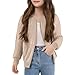 White Cardigan Bomber Jackets for Girls Fashion Zip up Cable Knit Sweater Teen Long Sleeve Fall Cardigan with Pockets Kids Clothes Khaki 13 Years
