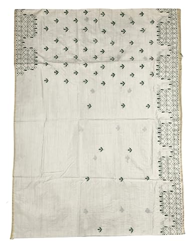 Image of SHRISTI CLOTHINGS Women's Hand Embroidered Cotton Silk Kantha Stitch Saree with Blouse Piece (SB420324 TWD79)