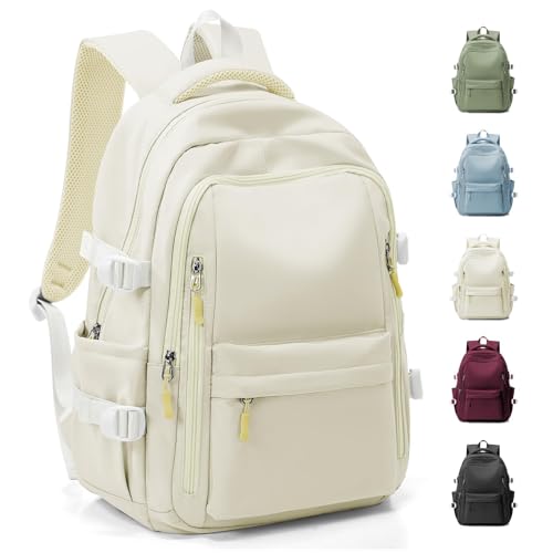 Image of HYC00 School Bag for Teenager Girls Boys Secondary High Middle School Bookbag School Backpack Womens Casual Daypack Water-Resistant 14 Inch Laptop Rucksack Backpack for Travel College Work Bags,Beige