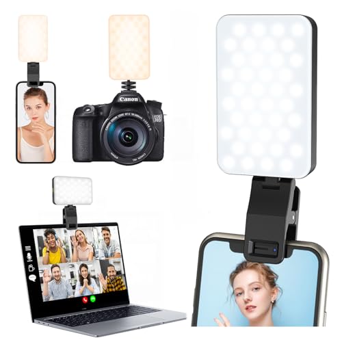 LED Luz Movil Portatil - USB Recargable Selfie Lights con Clip & Doble Orificio Tornillo de 1/4, 5 Modos / 80Leds / 3000K-6500K Mini Lampara para Teléfono Tableta Cámara TikTok Youtube