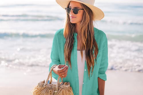 Image of Zoye Chen Women's Bikini Swimsuit Cover Up Button Down V Neck Shirts Long Sleeve Blouse Beachwear Bathing Suit