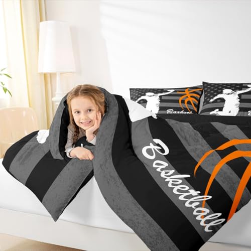 Image of Feelyou Basketball Player Comforter Set Full Size American Flag Bedding Set for Kids Boys Girls Gaming Sports Duvet Quilt Bedroom Decor Microfiber 3 Pcs with 2 Pillow Cases