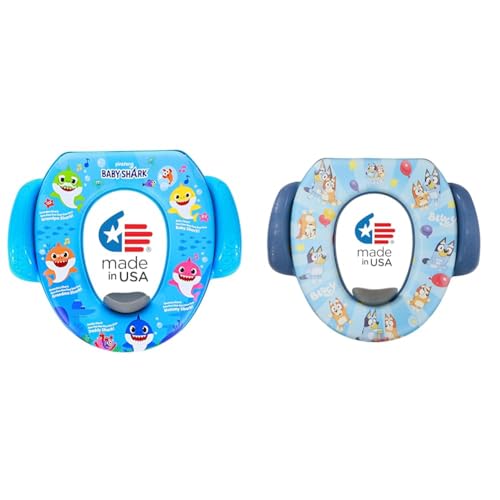 Baby Shark "Sharktastic" & Bluey Soft Potty Training Toilet Seats - Easy Grip Handle, Splash Guard, Fits Most Toilets