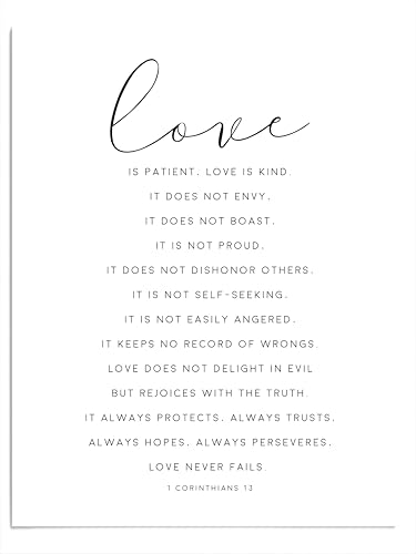 AMERICAN LUXURY GIFTS Love Is Patient Love Is Kind 1 Corinthians 13 Minimalist Typography Christian Bible Verse Wall Art Inspirational Home Decor for Living Room Bedroom Office 11x14 Unframed Print