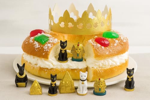 Figuras Decorativas de Iconos de Egipto – Juego de 20 Piezas Figuras Egipcias para Roscón de Reyes – Pack Sorpresa con Faraones, Pirámides, Gatos y Anubis – Decoración Tradicional de Repostería
