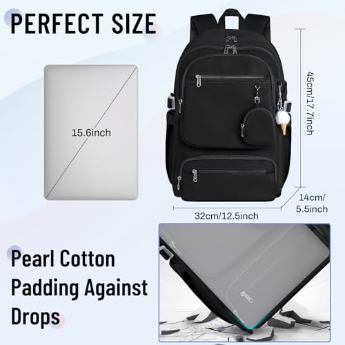 RAINSMORE Lightweight School Backpack for Women Travel Casual Daypack Rucksack Bookbag for Teen Girls Laptop Backpacks 15.6 inch for College High School, Black by RAINSMORE - Image 4