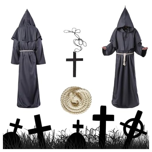 Ayizhiniu Disfraz de Monje Sacerdote, Túnica Monje Disfraz Halloween, Túnica Medieval Renacimiento Traje de Fraile con Cruz y Cuerda, Aplicable Juego de rol para Fiesta Temática Halloween (A)