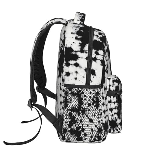 Black And White Tie Dye Backpack Large Capacity Lightweight Casual Travel Sports Backpack 11.4X7.8X15.7 inch3