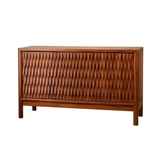 Ebb and Flow Furniture Mid-Century Modern Patterned Design Wood Credenza - Natural Solid Conacaste Wood Modern Buffet Table - Luxurious Handmade Walnut Sideboard
