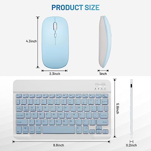 Teclado y mouse Bluetooth inalámbrico con batería recargable para iPad y Android, azul 6