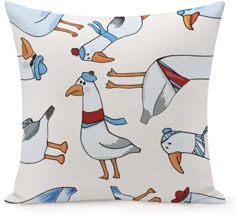 Jiaopenyou Throw Pillow Cover 18x18 Inch,Funny Cute Seagull Throw Pillow Case,Ho
