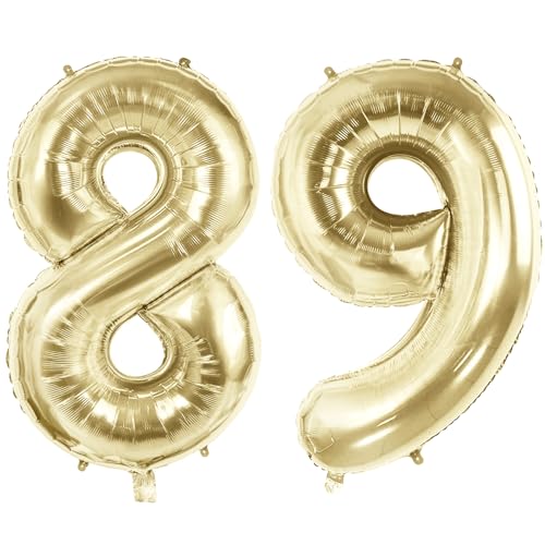 Number 89 Balloons for 89th Birthday Party Decorations, 40" Champagne Gold Foil Helium Balloons, 40 Inch 0-100 Anniversary Supplies for Women Men and Grandpa Grandma