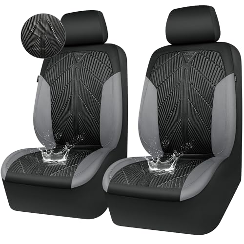 Image of CAR PASS Waterproof Black Gray Car Seat Covers Front Seat Covers Neoprene Wetsuit,All-Weather Non-Slip Durable,Universal Fit for SUV Sedans Trucks Van Automotive,Airbag Compatible,3D Emboss Black Gray