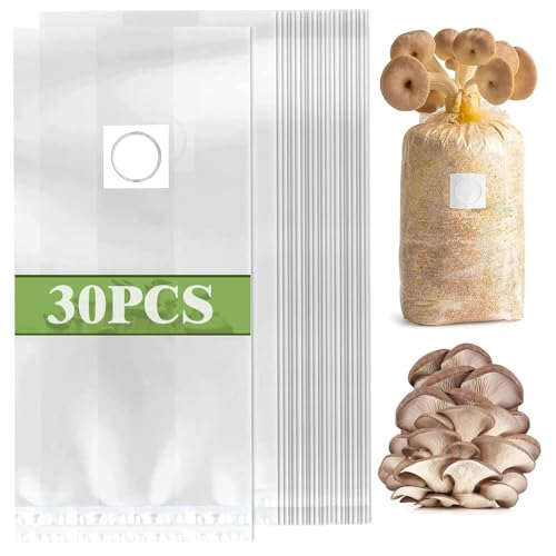 30 bolsas de cultivo de hongos de 32 x 50 cm con filtro de 0,2 micras, bolsa de cultivo de 0,06 mm de grosor, juego de cultivo de hongos shiitake, champiñones, setas ostra, granos resistentes a