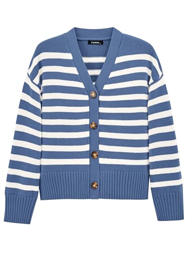 Image of PRETTYGARDEN Women's Long Sleeve Striped Open Front Cardigan Sweaters Button Down Knit Lady Jackets 2025 Fall Outfits