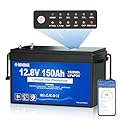 DC HOUSE 12V 150Ah LiFePO4 Lithium Battery with SOC Status Indicators, Bluetooth & Low Temp Cut-off, 12V Lithium Battery up to 15000 Cycles, 120A BMS Perfect for Trolling Motors, Marine, Solar, RV