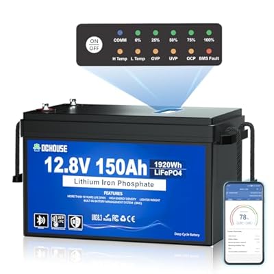 DC HOUSE 12V 150Ah LiFePO4 Lithium Battery with SOC Status Indicators, Bluetooth & Low Temp Cut-off, 12V Lithium Battery up to 15000 Cycles, 120A BMS Perfect for Trolling Motors, Marine, Solar, RV