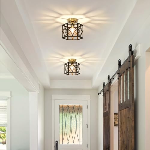Black and Gold Farmhouse Semi Flush Mount Ceiling Light Fixture 9.5 Inch by Xvbhta - Used condition - Image 4
