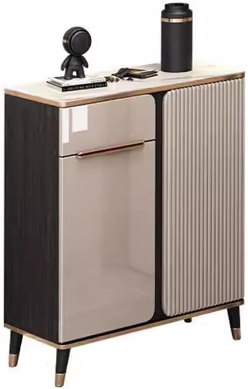 Shoe Storage Cabinet Cabinets Hallway Slim Cupboard Cupboards Hallways Slimline，5-Tier Wooden Shoe Cabinet with Drawers & Tempered Glass Top, Adjustable High Heel Storage Rack, Freestanding