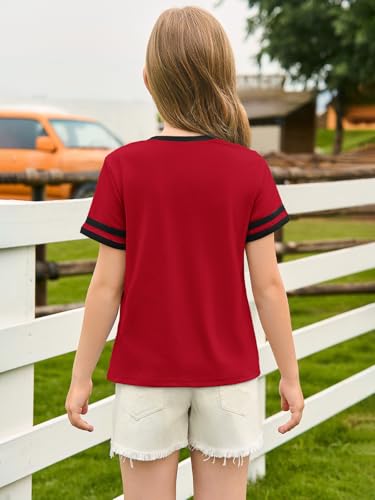 Image of Haloumoning Girls Short Sleeve T Shirts Kids Summer Crewneck Color Block Tops Fashion Tees 5-14 Years