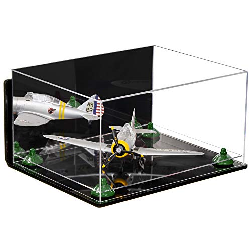 Better Display Cases Acrylic Versatile Display Case - Large Rectangle Box with Mirror Case, Green Risers, Wall Mount and Clear Base 15.25