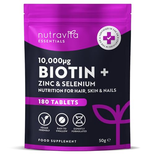 Nutravita Biotin Hair Growth Supplement, 10,000mcg, 180 Vegan Tablets