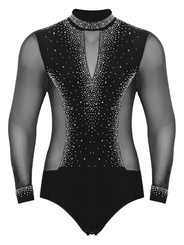 Miaeowve Justaucorps Danse Homme Léotard Gymnastique Body Chemise Danse Latine Costume Patinage Artistique Spectacle Compétition S-XXL Noir M