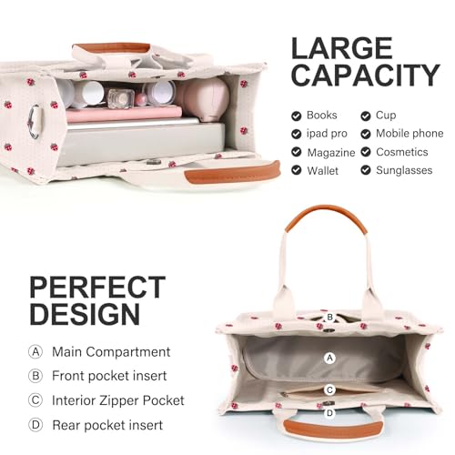 Image of Canvas Tote Bag for Women with Pockets Crossbody Bag Tote Shoulder Handbags Casual Work Bags Everything Tote Bag