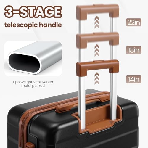 Image of Hoteel Luggage Sets 3 Piece, 4-Year Warranty, Carry-On Luggage with Dual-Spinner Wheels, ABS Hard Shell Suitcase with TSA Locks, 20 Inch Lightweight Luggages for Travel, Blcak(20IN /DB /TB)