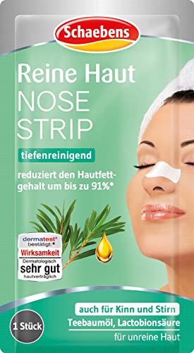 Schaebens Tiras de nariz para piel pura: limpieza profunda, reduce el contenido de grasa de la piel con aceite de árbol de té y ácido lactobiónico para pieles con impurezas