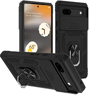 VAKS Compatible with Google Pixel 6a Case, Heavy Duty Protective case with Ring Kickstand and Sliding Camera Cover for Google Pixel 6a, Black
