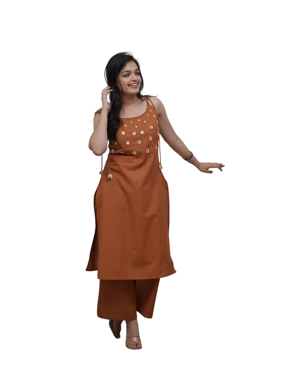 Manay Globex Women's Cotton Embroidery Sleeveless Kurti with Ankle Length Pant Set-image-9
