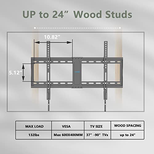 Tilting Tv Wall Mount For Most 37-90 Inch Tvs, Tilt Tv Mount Up To 24 Inch Studs, Low Profile Wall Mount Tv Bracket With Quick Release Lock, Max Vesa 600X400Mm, Holds Up To 132 Lbs By Usx Star #TOP4